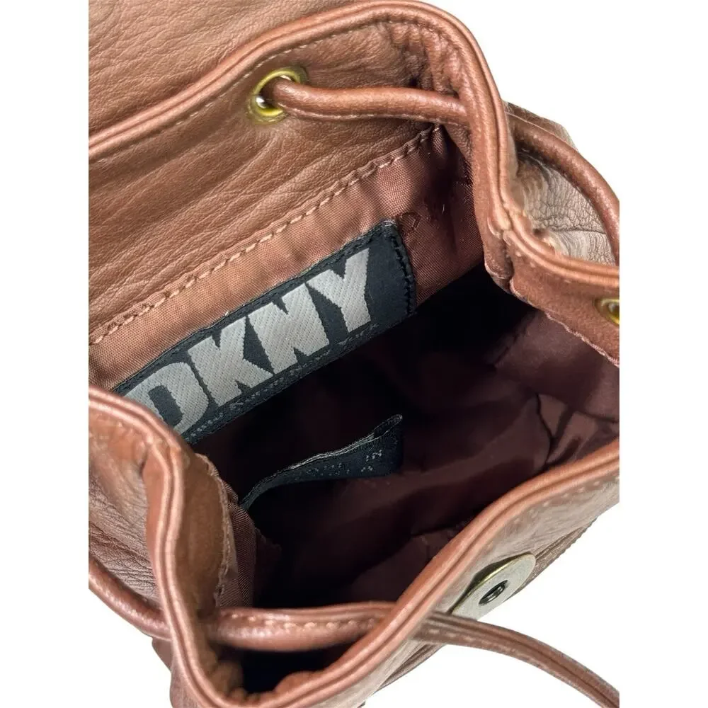 DKNY Donna Karan New York Y2K Vintage Brown Leather Mini Backpack Waist Belt